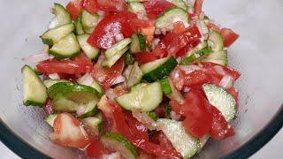 Летний салат огурцы помидоры к шашлыку и мясу за 5 минут