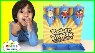 PUCKER POWDER Custom Candy Kit Sweet and Sour Kids Candy Review Ryan ToysReview