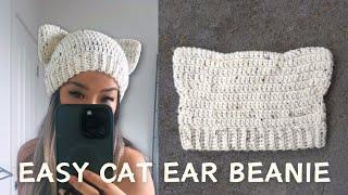 Easy Crochet Beanie with Cat Ears Tutorial