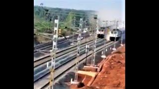 Parallel race of WAP7   Shinkansen bullet train  rail crossing fails