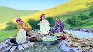 IRAN Daily Village Life Baking Lavash Bread in Tandoor Having Omelette for Dinner