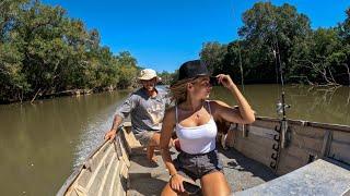 Camping in the wild. Giant fresh water prawns CATCH AND COOK