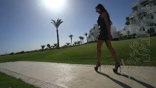 How to walk in high heels Sunshine and glam Heels and Leather Trailer www.SeeMeWalking.comvideos