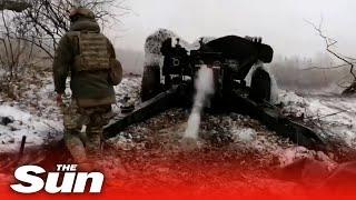 Ukrainian Marines hit russian positions with a Rapira anti-tank gun