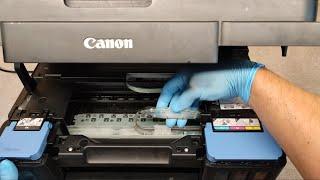 HOW TO CLEAN THE PRINTHEAD ON CANON PIXMA G2000 G3000 G3200 G3400 G3500 NOZZLE CHECK FLUSH INK