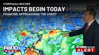 Local threats begin today from Hurricane Francine