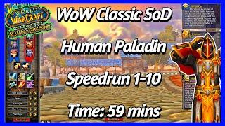 WoW Classic SoD - Human Paladin - Speedrun 1-10 in 59mins No 2x Bags Drop