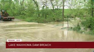 Breach in dam at Lake Waxhoma near Barnsdall