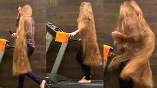 RealRapunzels  Girl With Super Long Hair Exercising on Treadmill preview