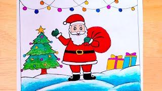 How to Draw Santa Claus Easy Christmas Drawing Christmas Tree Drawing Merry Christmas Drawing