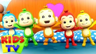 Five Little Monkeys Jumping on the Bed  Junior Squad Cartoons  Nursery Rhymes & Songs for Babies