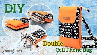 DIY Double Cell Phone Bag  5 Pockets Crossbody Bag Sewing Tutorial sewingtimes