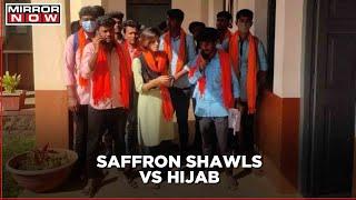 Protest Against Hijab In Classrooms Students Sport Saffron Scarves BJP VS Congress In Karnataka