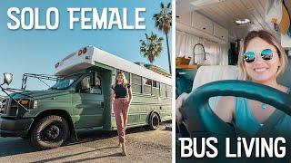 SOLO FEMALE BUS LIVING  Alone in my School Bus Conversion
