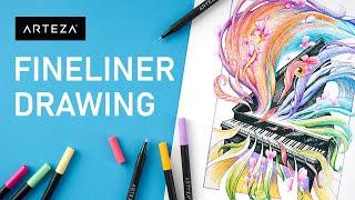 Arteza Inkonic Fineliner Pens - How To Use Fineliner Pens Ink Drawing