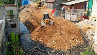 Full Videos Processing  Power Strongly KOMATSU Bulldozer Removal Clearing Trash & Stone Into Water