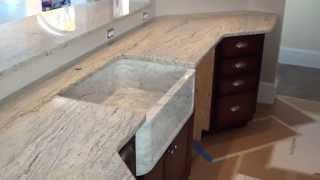 Custom Made In Maine Snow Valley White Granite Countertop And Marble Sink Installed