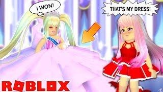 SHE STOLE MY EXPENSIVE DRESS AND WON BALL QUEEN WITH IT... Roblox Royale High Roleplay