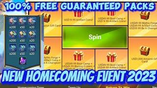 Win Free Guaranteed Pack rewards UpTo $1000 Amazon Gift Card New Homecoming Event Lords Mobile