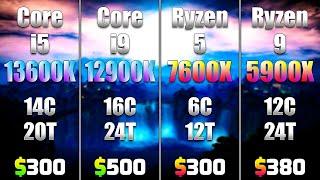Core i5 13600K vs Core i9 12900K vs Ryzen 5 7600X vs Ryzen 9 5900X  RTX 4090 24GB