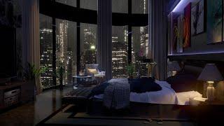 New Yorks night of thunderstorms and rain - 8 Hours rain on window  rain sounds  Cozy bedroom