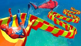 GTA 5 SPIDER SHARK  Epic WATER SLIDES with Spiderman  WATER RAGDOLLS Episode 14