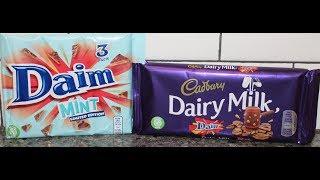 Daim Mint and Cadbury Dairy Milk Daim Candy Bar Review