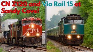 CN Z120 and Via Rail 15 at Sandy Cove Oakfield NS.