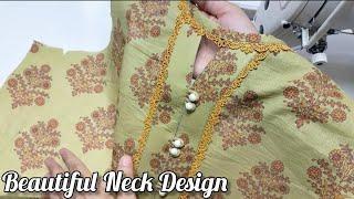 Very Nice Simple & beautiful Neck Design With Lace Cutting & Stitching  Pakistani Gala Design 2024