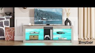 Bestier TV Stand with Glass Shelves and LED Light Entertainment Center Units