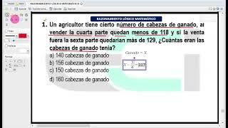 Razonamiento Lógico Matemático  Un agricultor tiene cierto cabezas de ganado al vender la cuarta