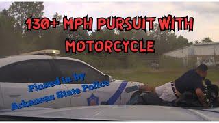 HIGH SPEED PURSUIT over 130 MPH - Arkansas State Police vs Motorcycle bumped and pinned in #chase
