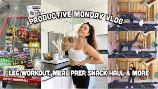 PRODUCTIVE MONDAY  leg workout healthy snacks haul meal prepping