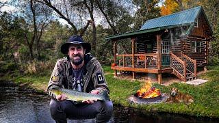 FISHING FOR GIANT TROUT at Amish Cabin Campfire Cooking