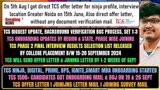 TCS LATEST IMP UPDATE PHASE 2 INTERVIEW RESULT OFFER LETTER JOINING MASS ONBOARDING NEW DOJ OUT