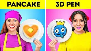 FANTASTIC 3D PEN VS PANCAKE ART CHALLENGE  Rich vs Broke Cool DIY Ideas by 123 GO