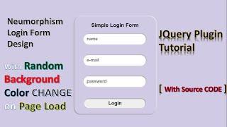 Neumorphism Login Form Design With Random Background Color Change On Page Load With Jquery Plugin.