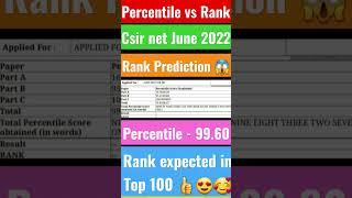 Percentile vs Result & Rank  Csir net June 2022  Life Sciences Percentile and Rank  #shorts#csir