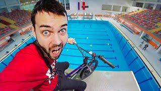 BMX vs. swimming pool TOWER 33 ft.  Bicycle stunts and FAILS