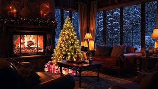 Cozy Christmas Ambience  Relaxing snowstorm fireplace   Winter wonderland ASMR