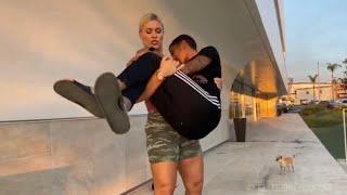 Hot And Muscular Blonde Girl carries Black Man - Lift Carry FM