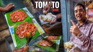 Bangalore Famous Ramu Tikki Puri And Tomato Slice  Chikpete Market  Street Food India