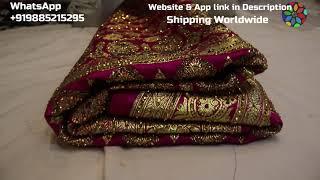 AR-1305 The Ruby Rose Premium Banarasi Silk SareeSilkGolden ZariCrystalsAcrylic Stones