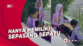 Viral Kakak-Adik di Baubau Bergantian Sepatu Demi Sekolah