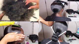 Low knot bun ponytail on 4c natural hair  using braiding hair