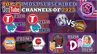 The Top 15 Most Subscribed Channels of 2023 DAILY DATA