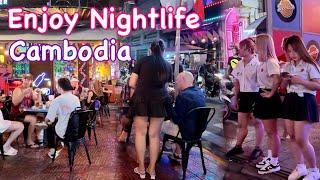 Cambodia Nightlife Phnom Penh Street 136 Walking Tour 4K Tour