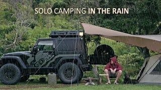 SOLO CAR CAMPING in RAIN  Relaxing under tarp Jeep 4x4 Camper 