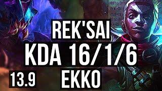REKSAI vs EKKO JNG  1616 Legendary 65% winrate  KR Master  13.9