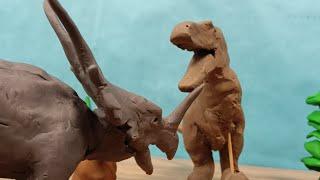 Dasplatosaurus vs Styracosaurus Stop motion dino battle